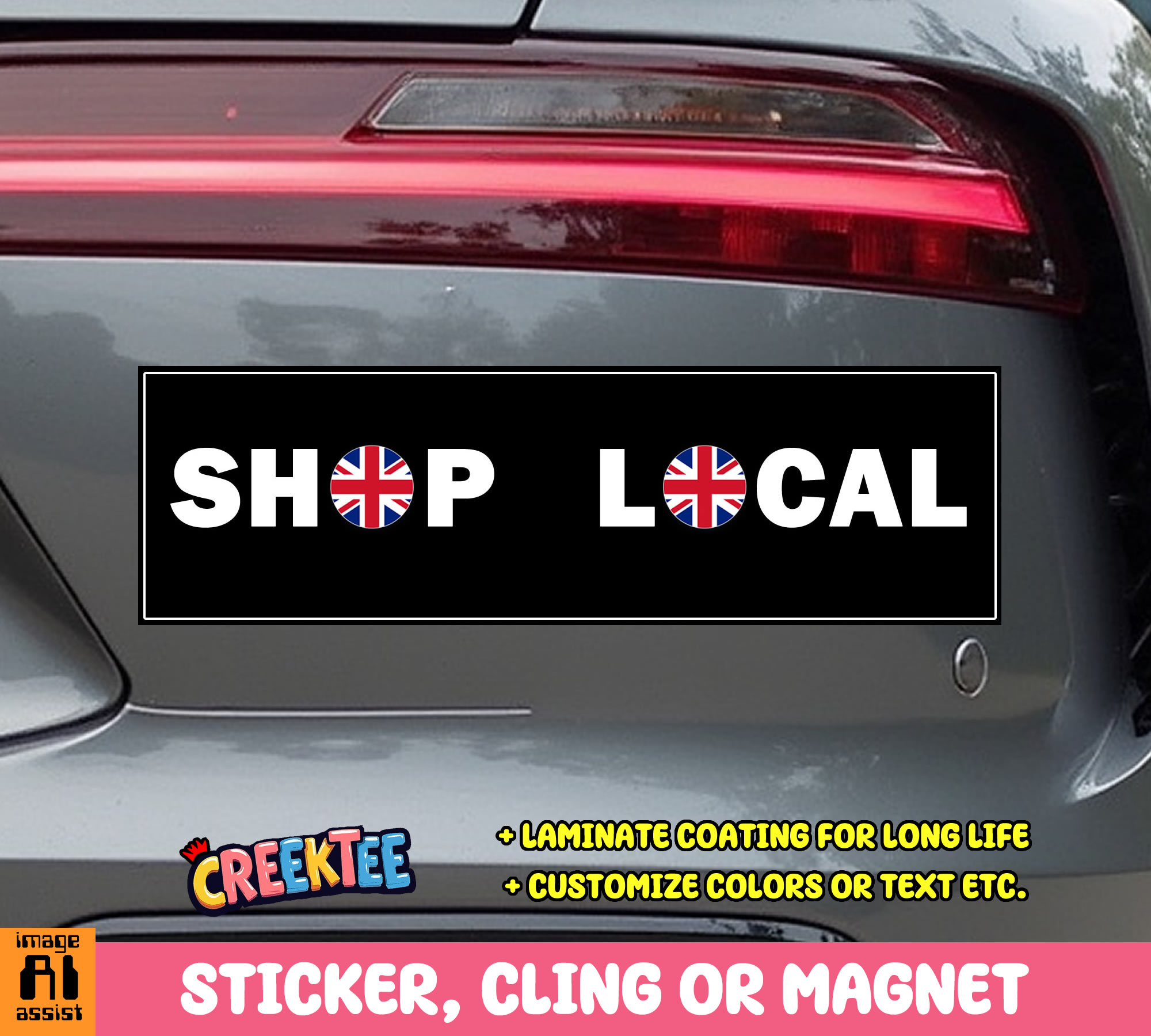 Shop Local Vinyl Bumper Sticker  Window Cling or Magnet in UV Laminate Coating and Various Sizes