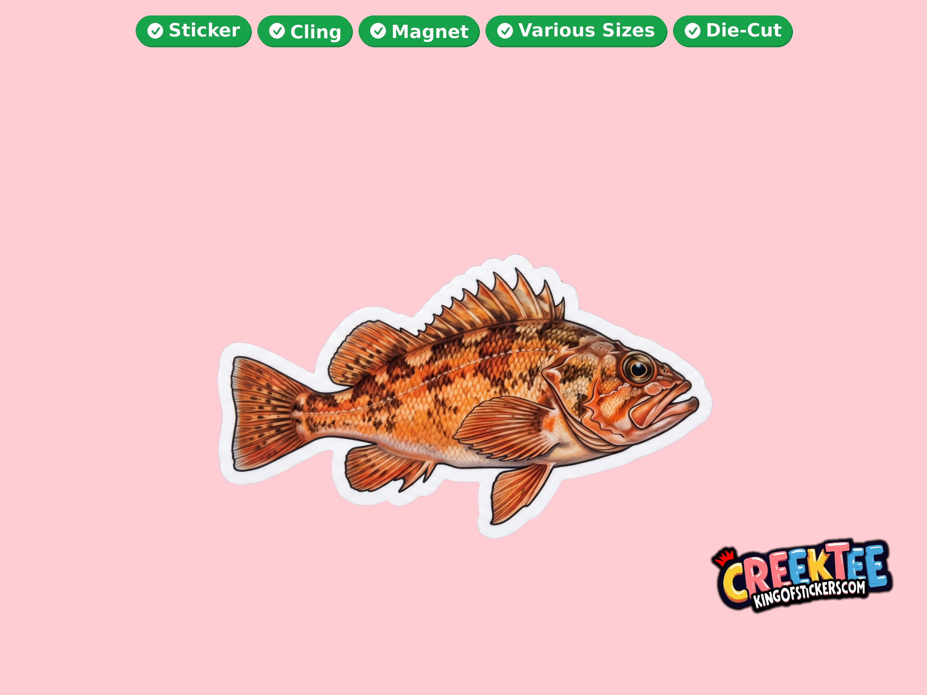 Fish Vinyl Bumper Sticker  Window Cling or Magnet in UV Laminate Coating and Various Sizes