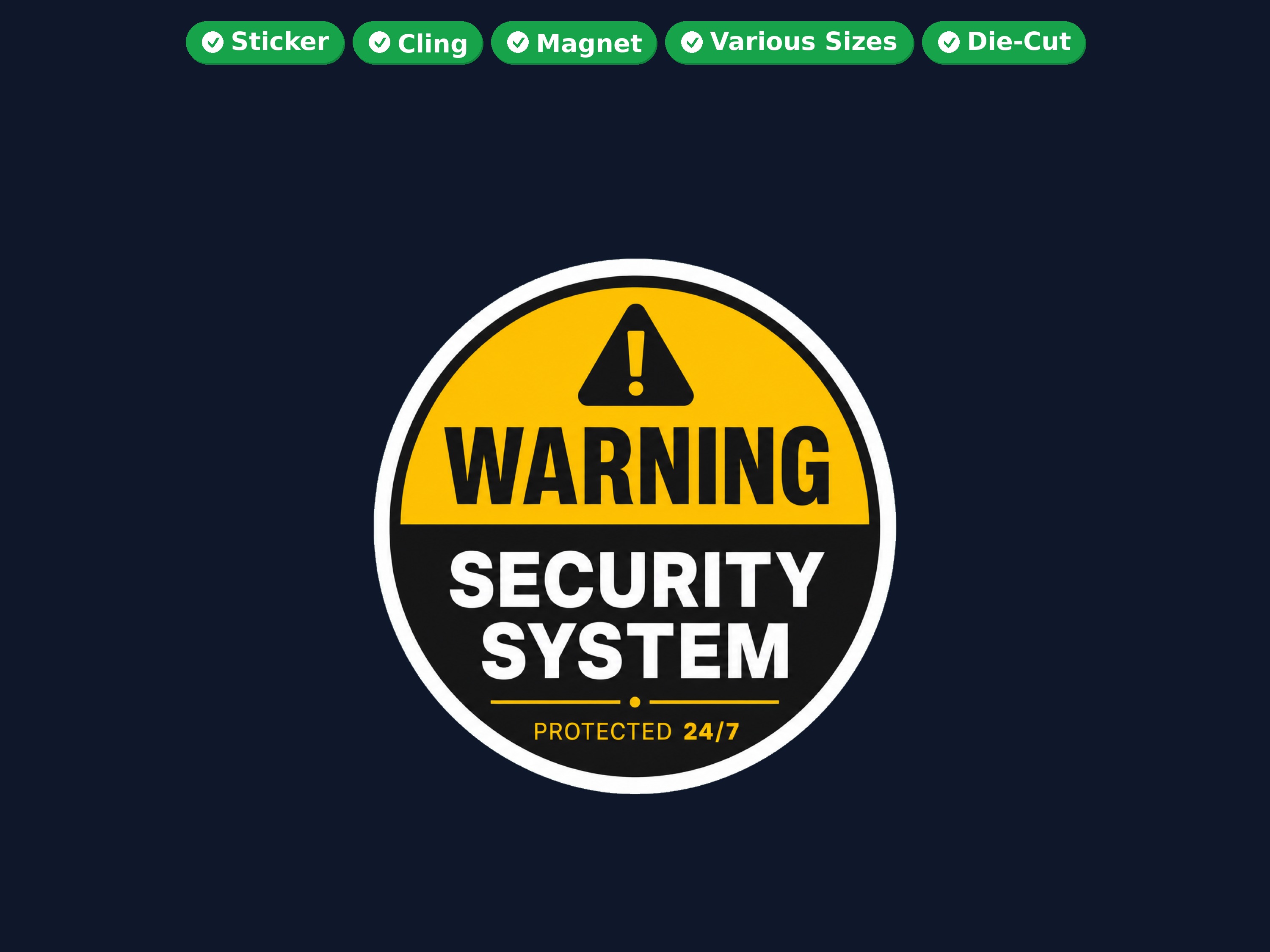 Warning Security System Die Cut Vinyl Sticker  Window Cling or Magnet with Laminate Coating in Various Sizes